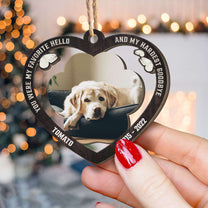 My Favorite Hello And My Hardest Goodbye - Personalized Custom Shaped Wooden Photo Ornament