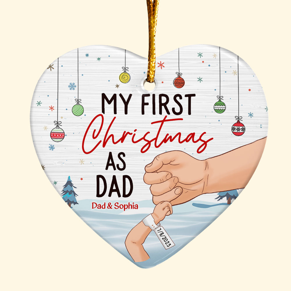 My First Christmas As Dad - Personalized Heart Shaped Ceramic Ornament