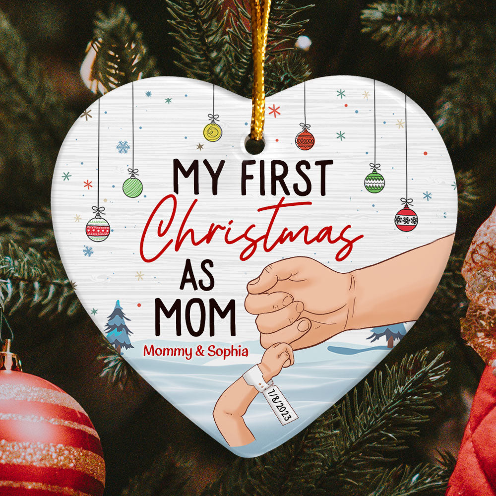 My First Christmas As Mom - Personalized Heart Shaped Ceramic Ornament