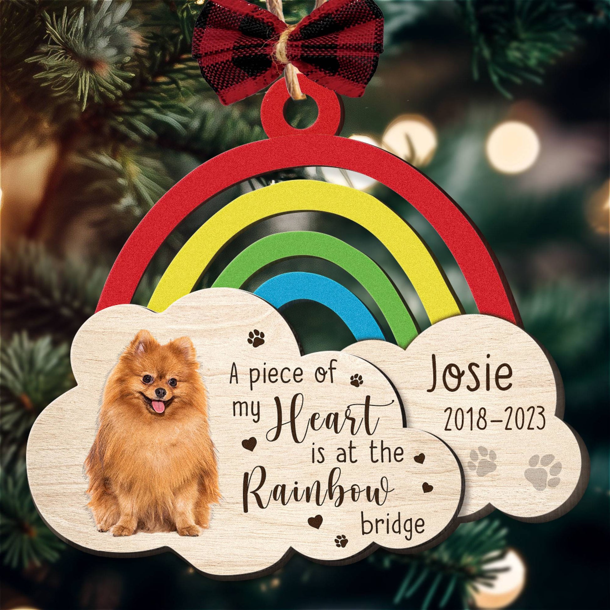 My Heart Is At The Rainbow Bridge - Personalized Wooden Photo Ornament