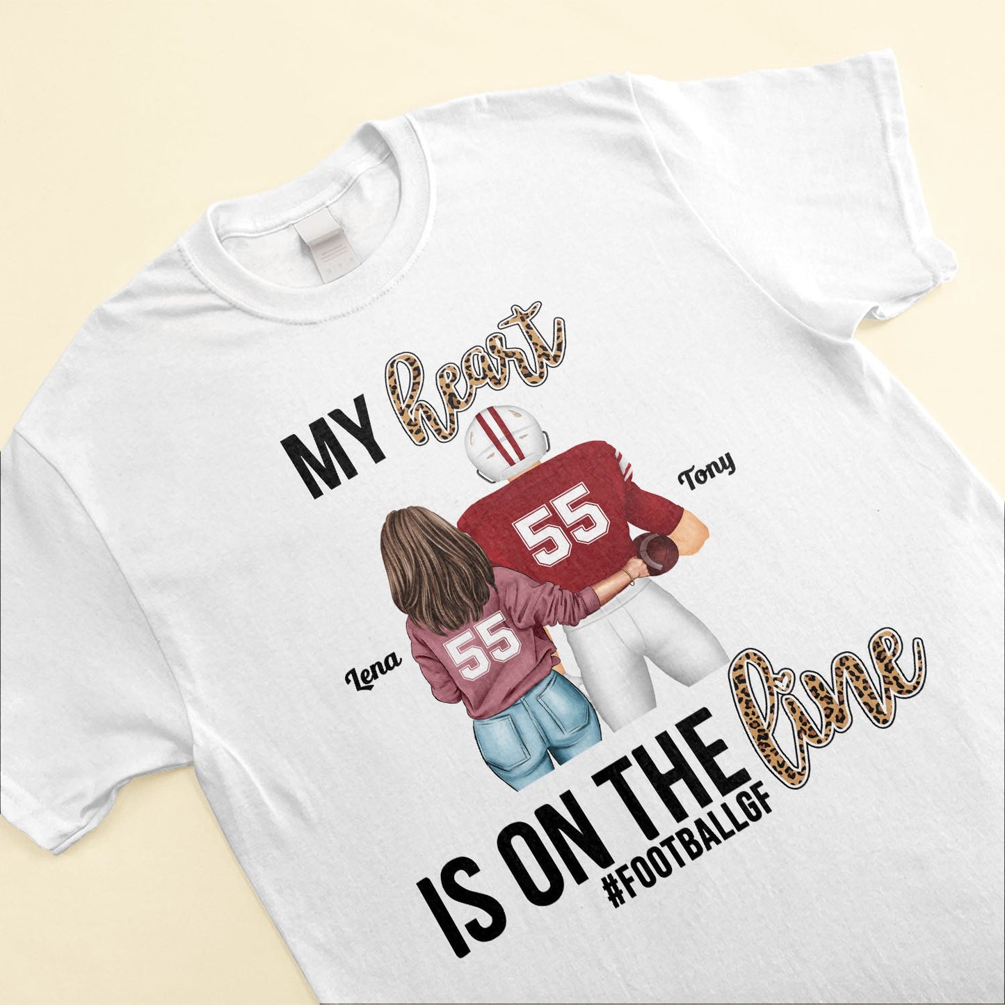 My Heart Is On The Line - Personalized Shirt - Birthday, Game Day Gift For Football Girlfriends, Couple