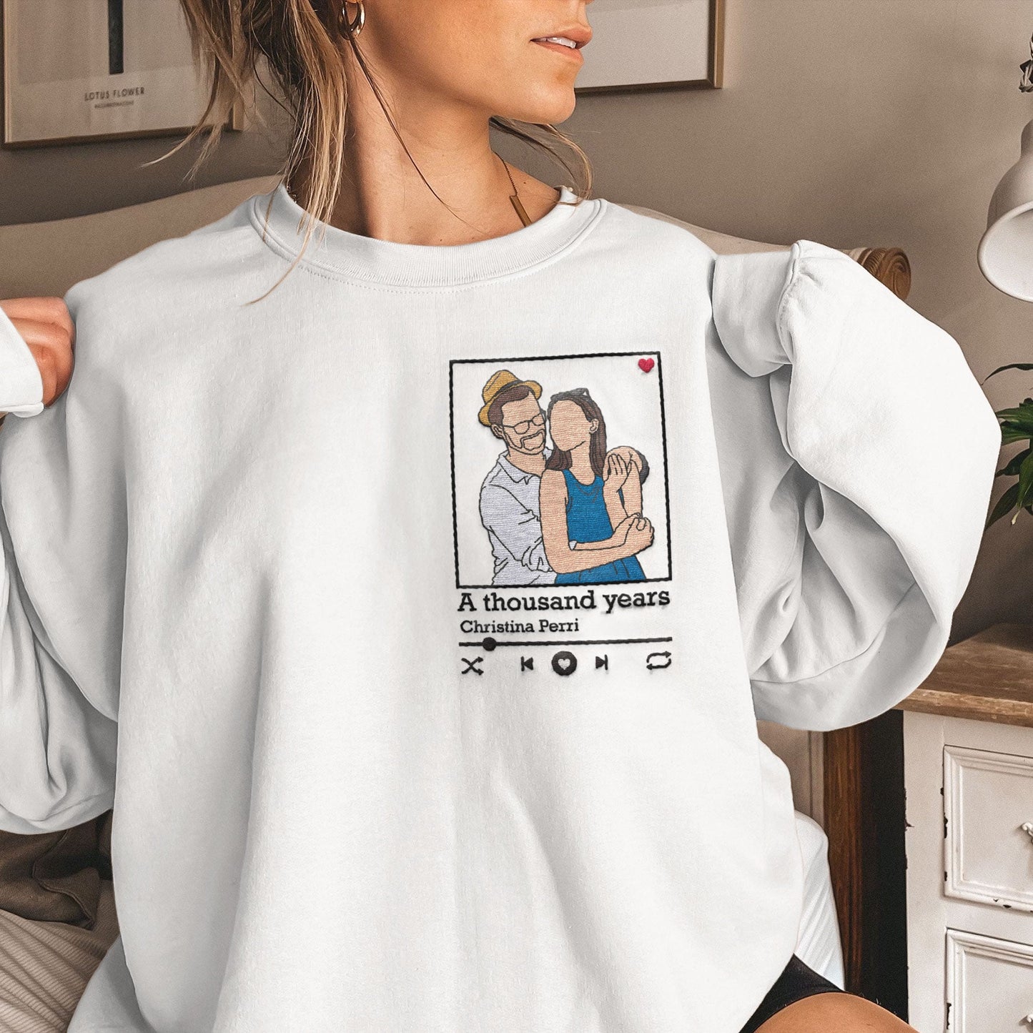 My Love Line Art Anniversary Gift - Personalized Embroidered Shirt