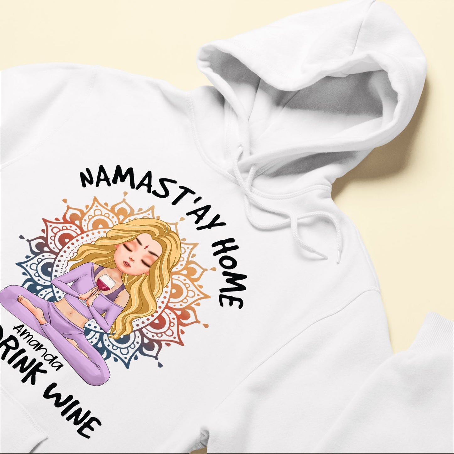 Namast'ay Home And Drink Wine - Personalized Shirt -  Gift For Yoga Lover - Yoga Girl Illustration