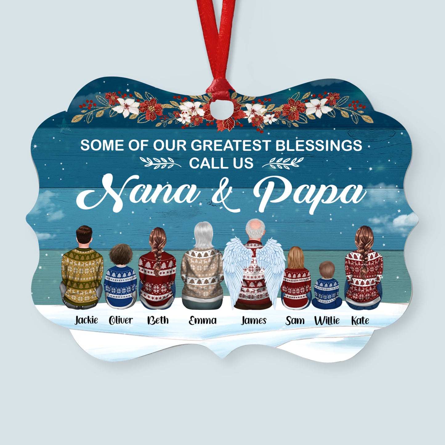Nana And Papa - Personalized Aluminum Ornament - Christmas Gift For Family - Ugly Sweater Sitting