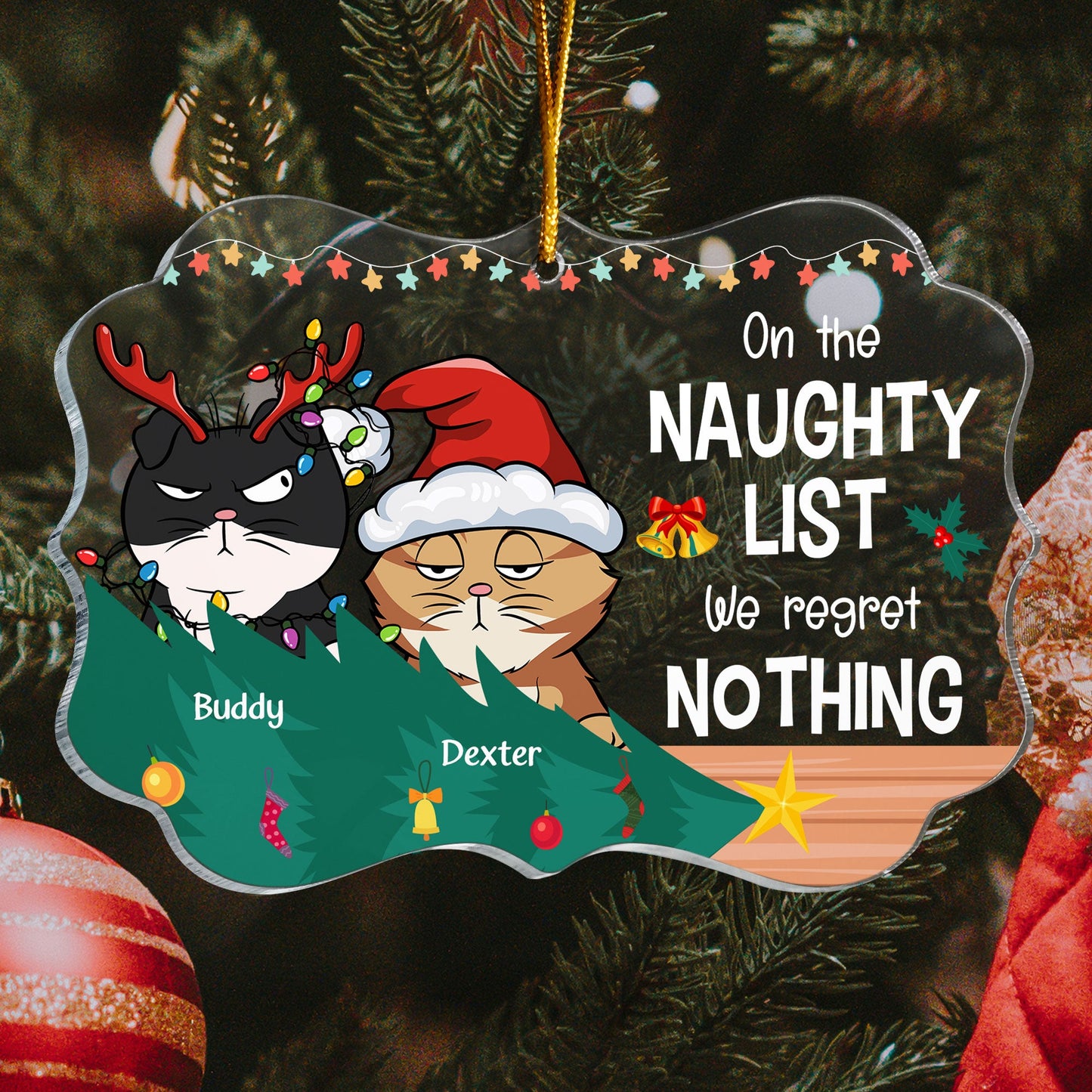 Naughty List - We Regret Nothing - Personalized Acrylic Ornament