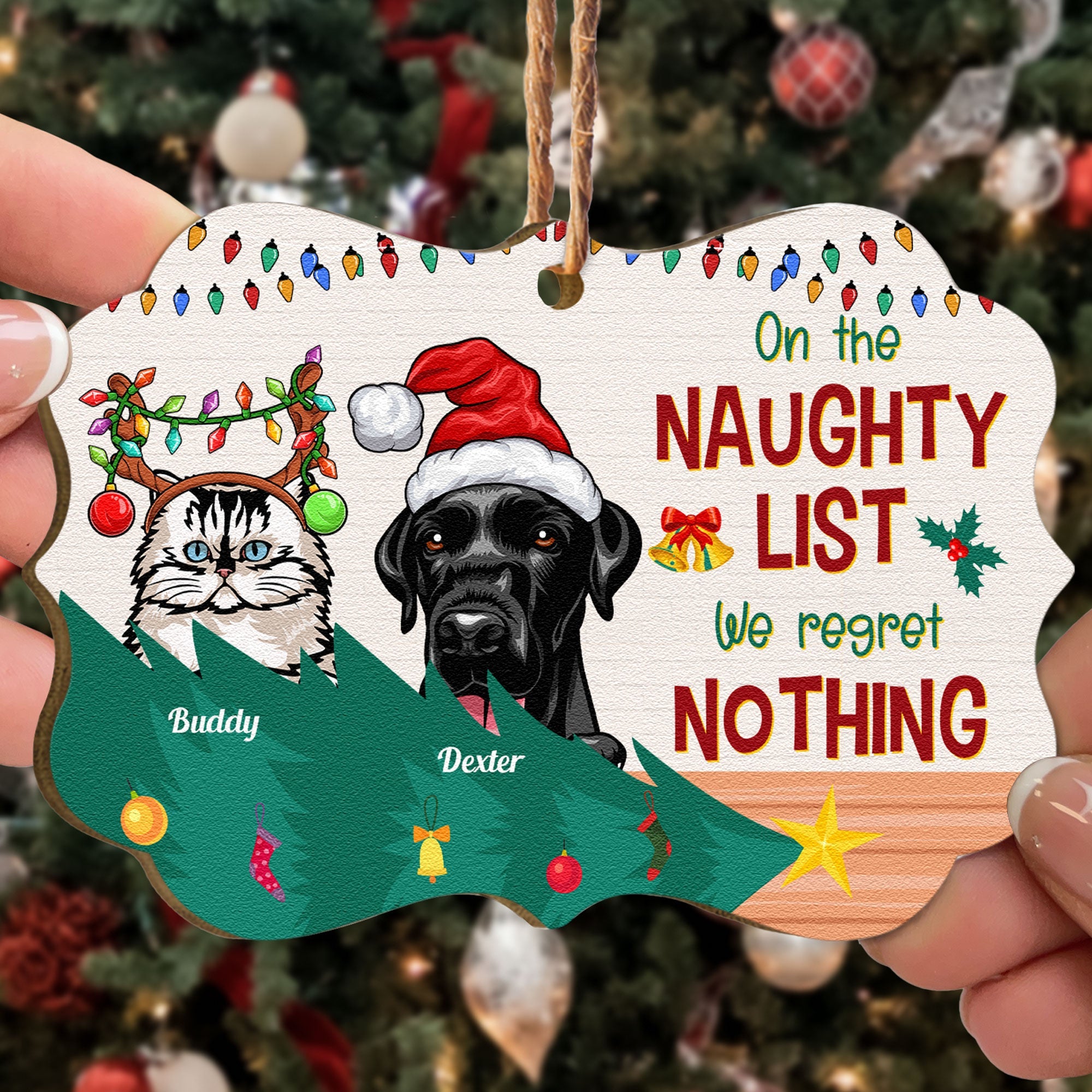 Naughty List & I Regret Nothing - Personalized Wooden Ornament