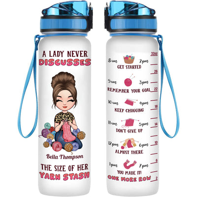 Never Discusses Yarn Stash Of A Lady - Personalized Water Tracker Bottle