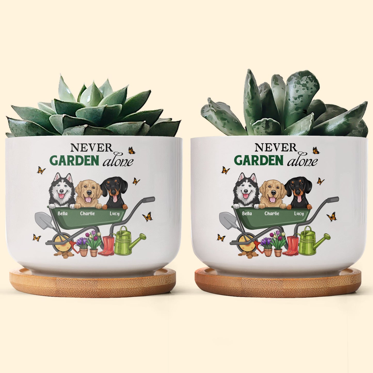 Never Garden Alone - Personalized Ceramic Plant Pot