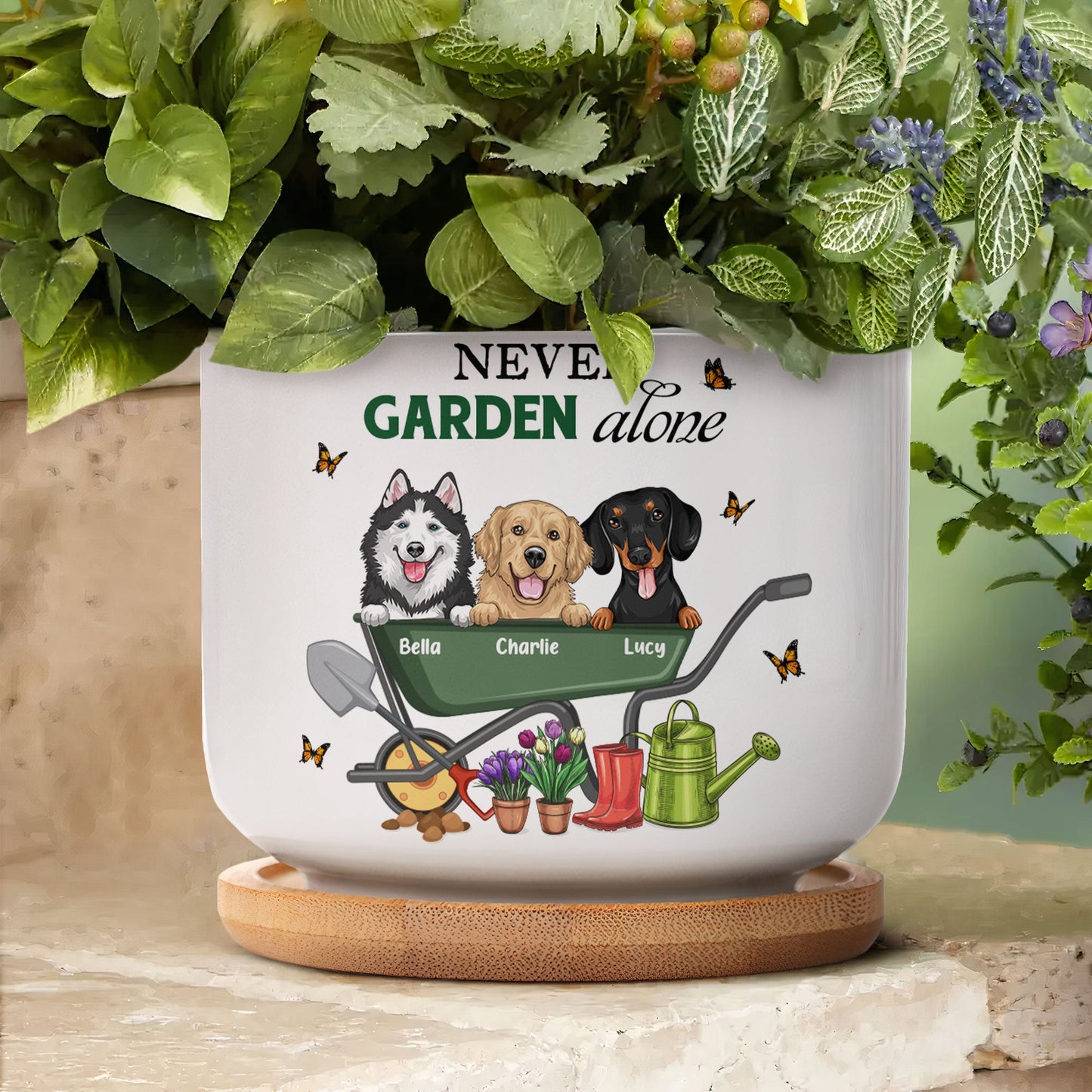 Never Garden Alone - Personalized Ceramic Plant Pot