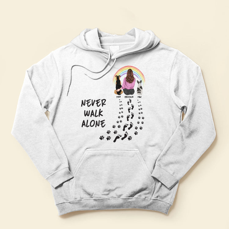 Never Walk Alone - Personalized Shirt - Gift For Dog Lovers - Girl Back & Dog Back