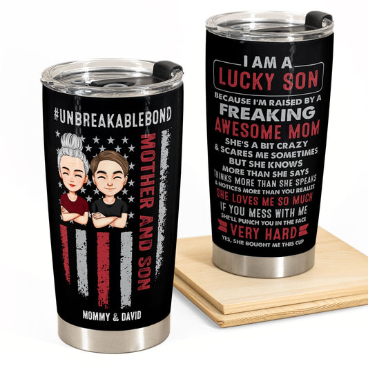 New Version Lucky Son Of An Awesome Mom - Personalized Tumbler Cup