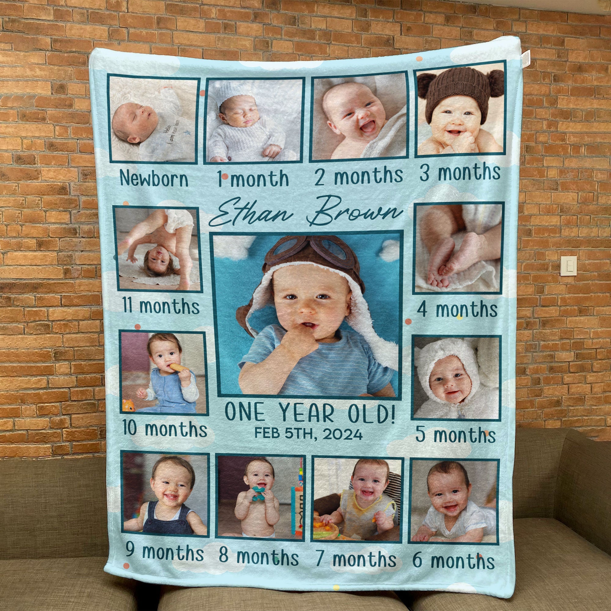 Newborn Kid Happy Month 1st Birthday Gift - Personalized Baby Photo Blanket