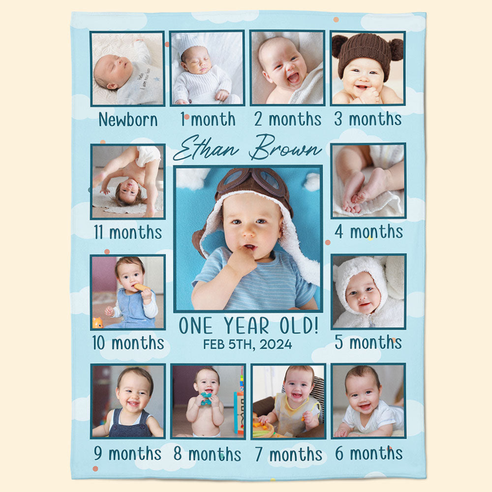 Newborn Kid Happy Month 1st Birthday Gift - Personalized Baby Photo Blanket