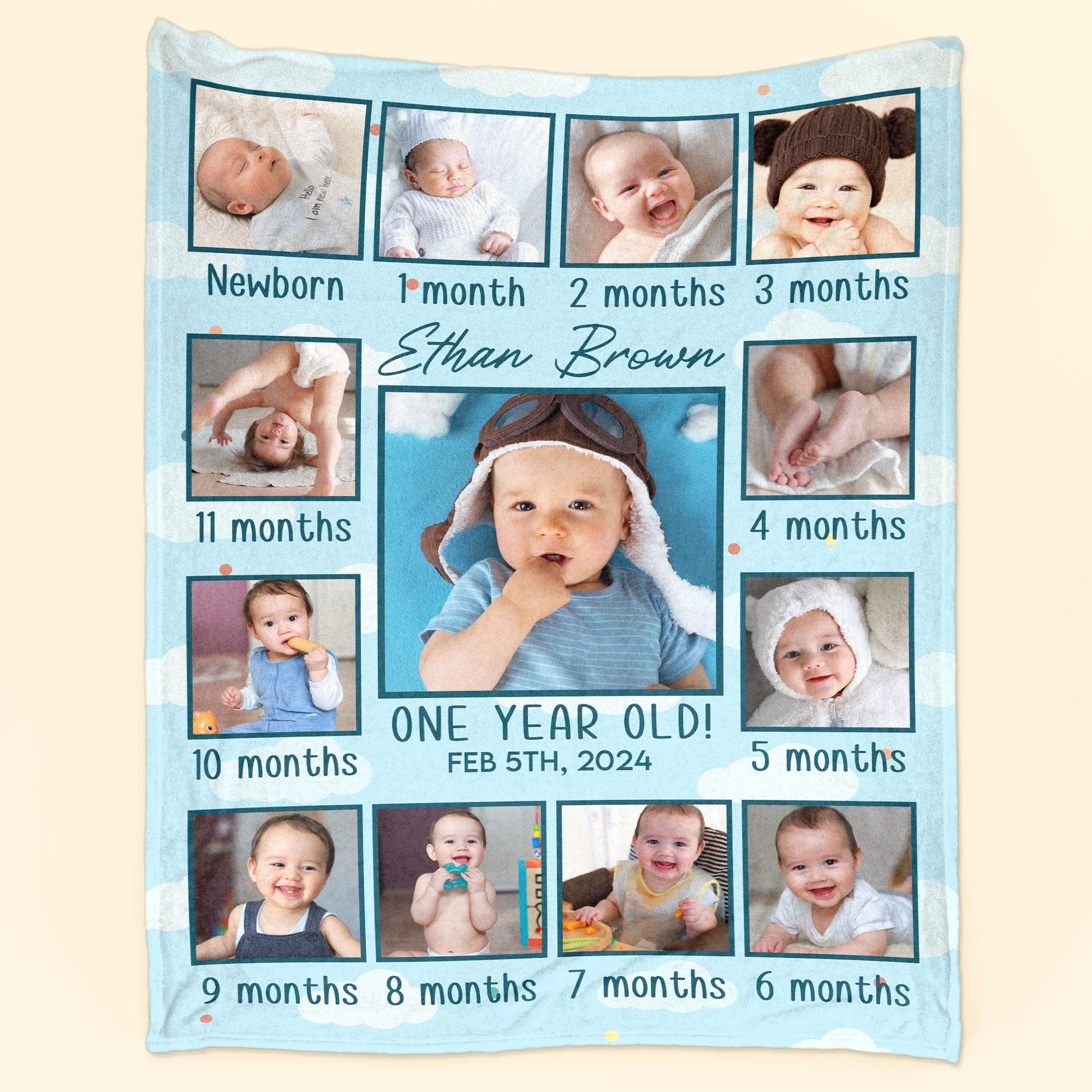 Newborn Kid Happy Month 1st Birthday Gift - Personalized Baby Photo Blanket