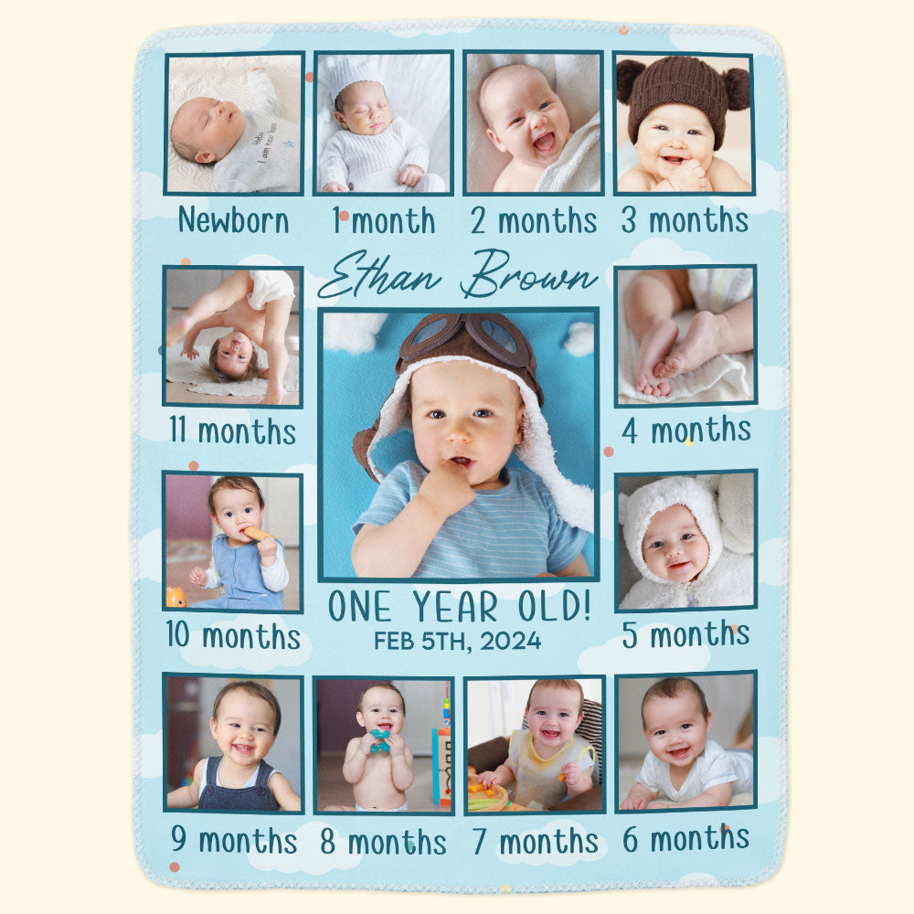 Newborn Kid Happy Month 1st Birthday Gift - Personalized Baby Photo Blanket