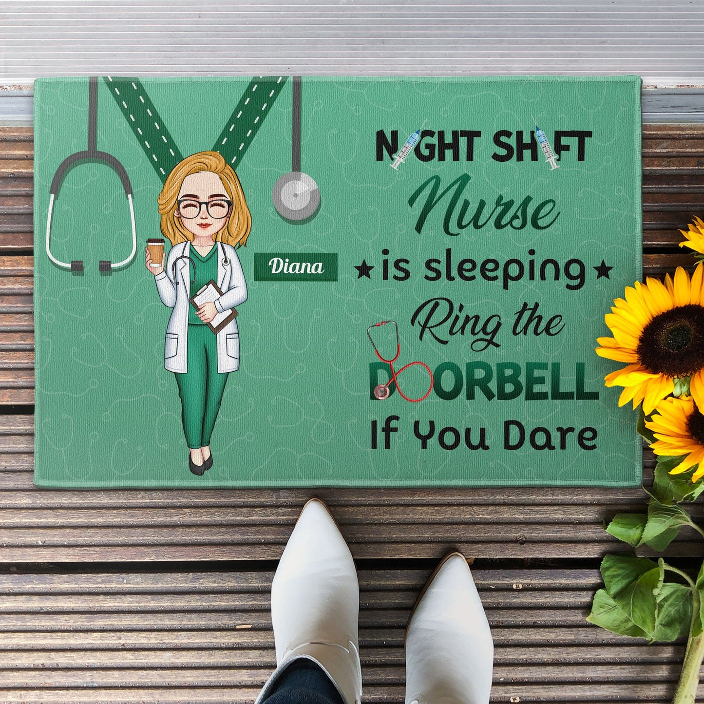 Night Shift Nurse Sleeping - Personalized Doormat