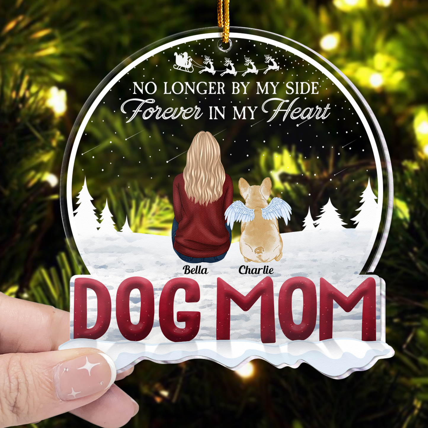 No Longer By My Side Forever In My Heart - Personalized Custom Shaped Acrylic Ornament - Christmas Memorial Gift For Dog Lovers, Dog Mom, Dog Dad