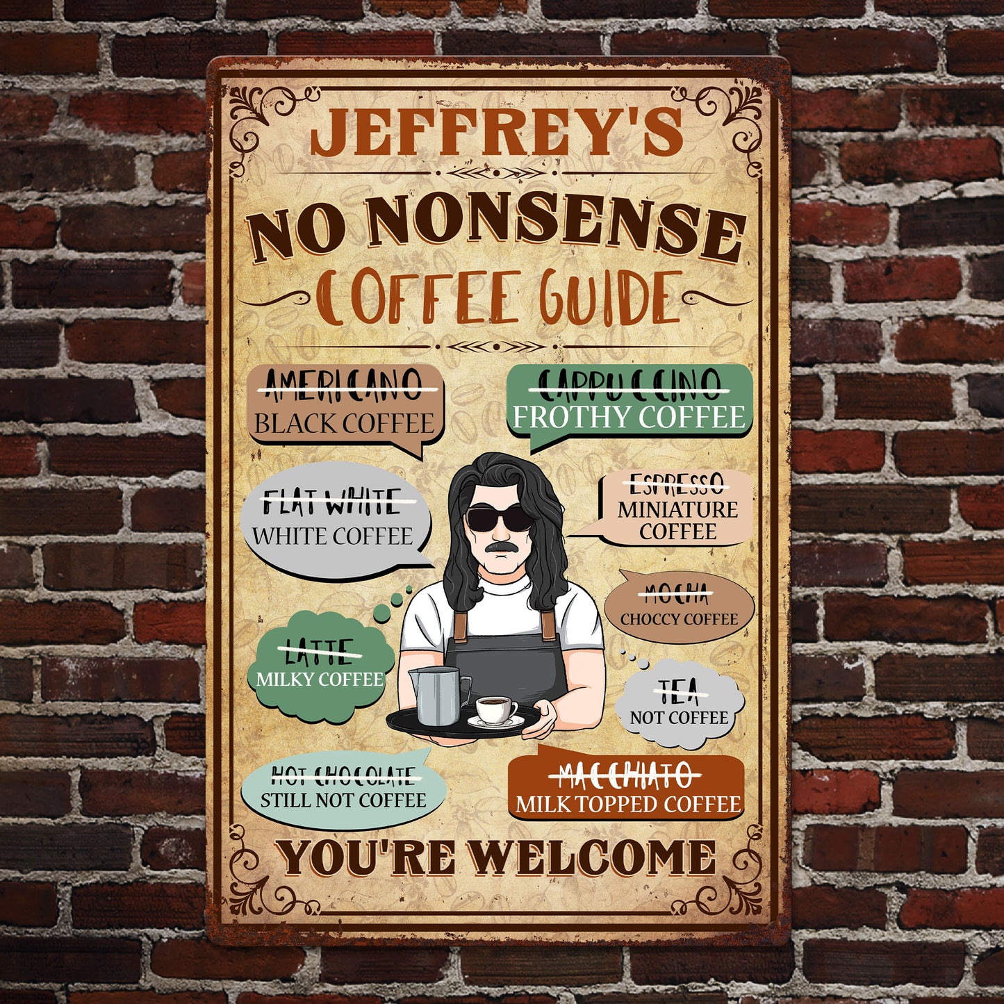 No Nonsense Coffee Guide - Personalized Metal Sign - Birthday, Funny, Grand Opening Gift For Coffee Shop, Coffee Lovers