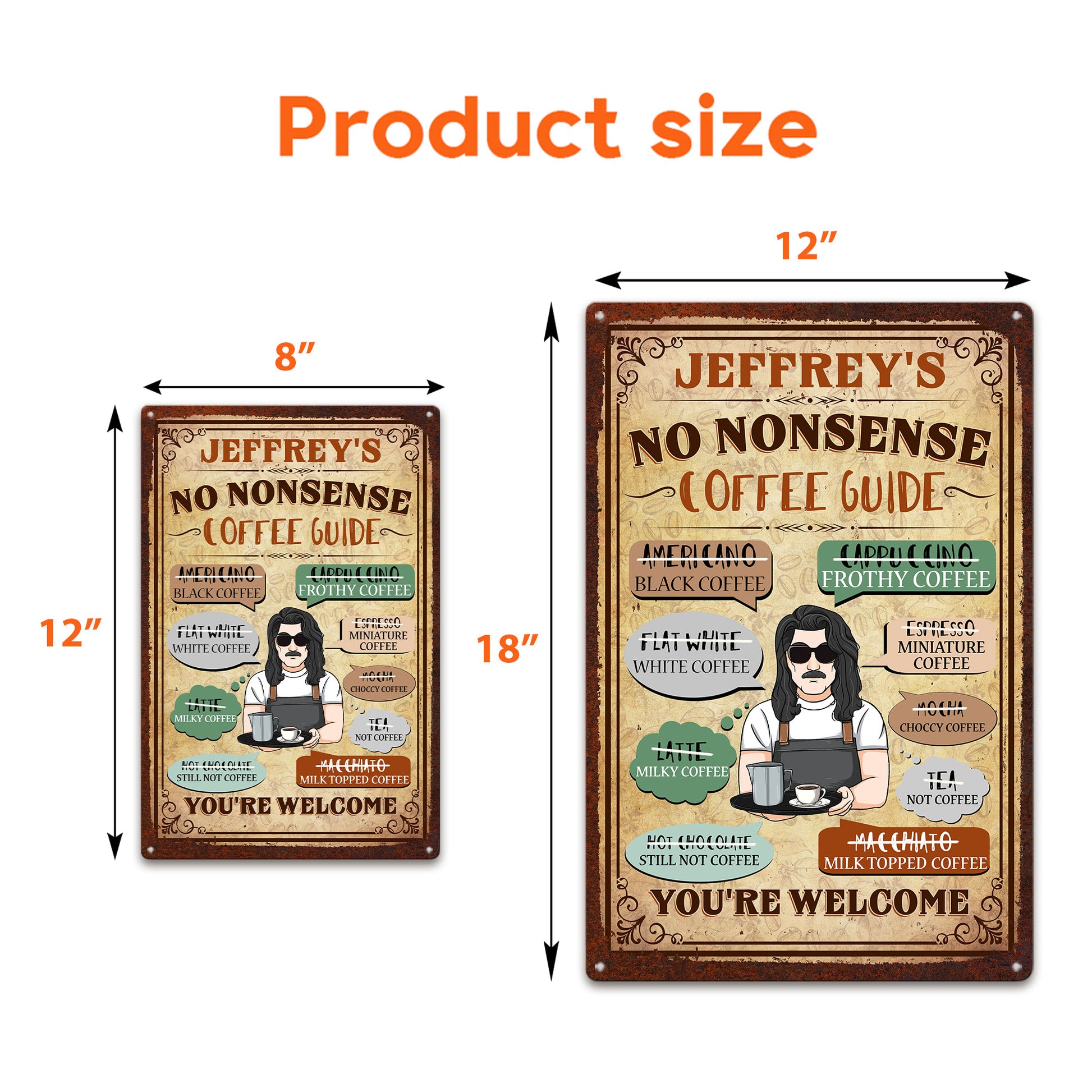 No Nonsense Coffee Guide - Personalized Metal Sign - Birthday, Funny, Grand Opening Gift For Coffee Shop, Coffee Lovers