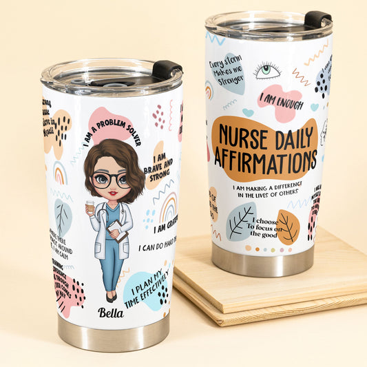 Nurse Daily Affirmations - Personalized Tumbler - Birthday Gift, Gifts For Doctor, Nurse, Sisters, Besties, Colleagues - Glitter Leopard Design