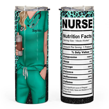 Nurse Life Nutrition Facts - Personalized Skinny Tumbler - Gift For Doctor & Nurse - Glitter Leopard Design