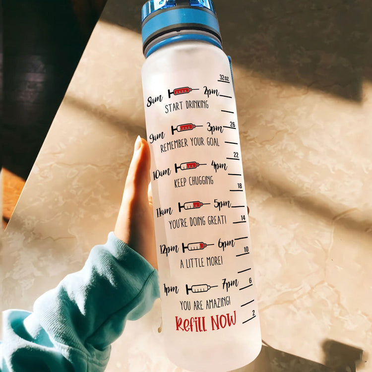 #Nurselife - I Stab People For A Living - Personalized Water Tracker Bottle - Birthday Gift For Doctor, Nurse