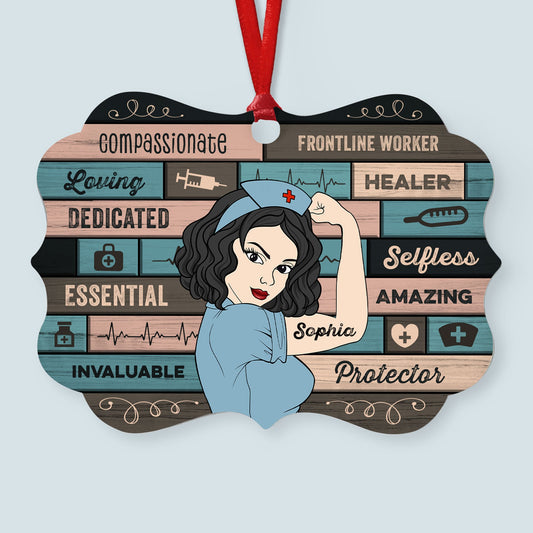 Nursing Is A Work Of Heart - Personalized Aluminum Ornament - Christmas, Loving Gift For Nurse, Coworkers, Sister