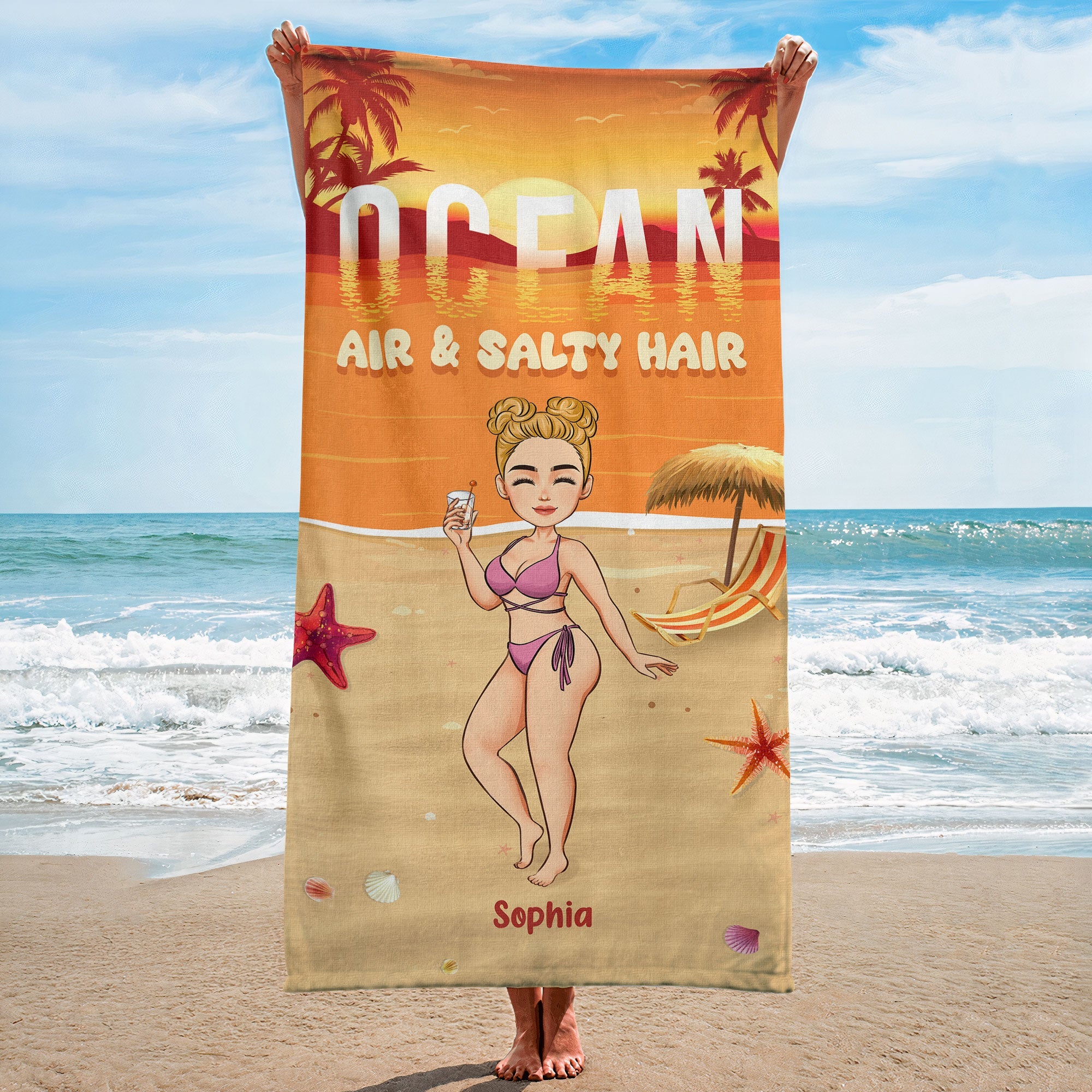 Ocean Air & Salty Hair - Personalized Beach Towel