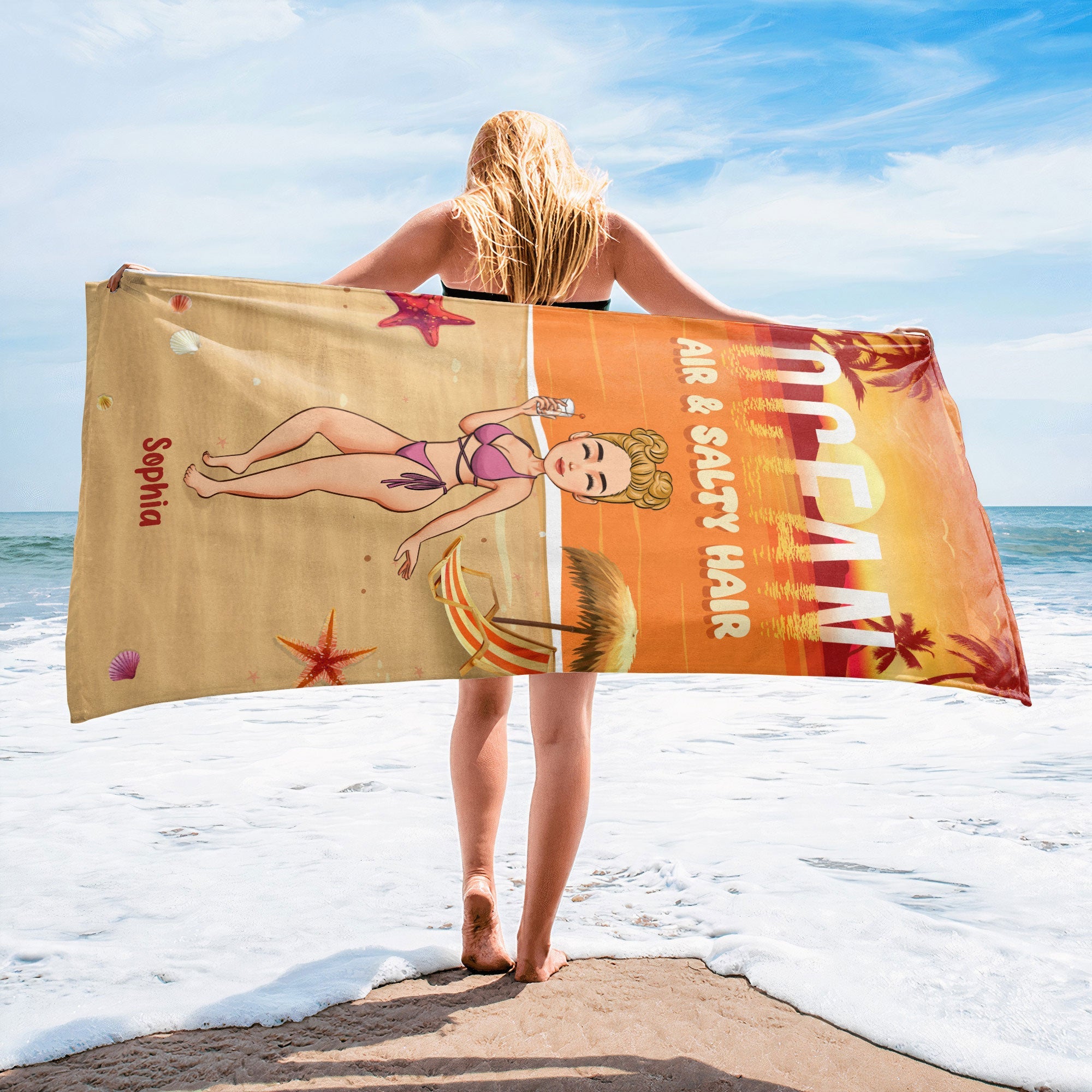 Ocean Air & Salty Hair - Personalized Beach Towel