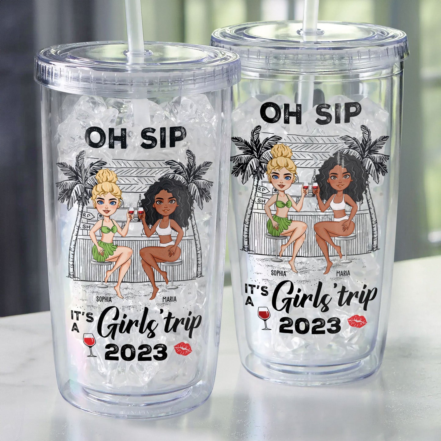 Oh Sip! It's A Girls' Trip - Personalized Acrylic Insulated Tumbler