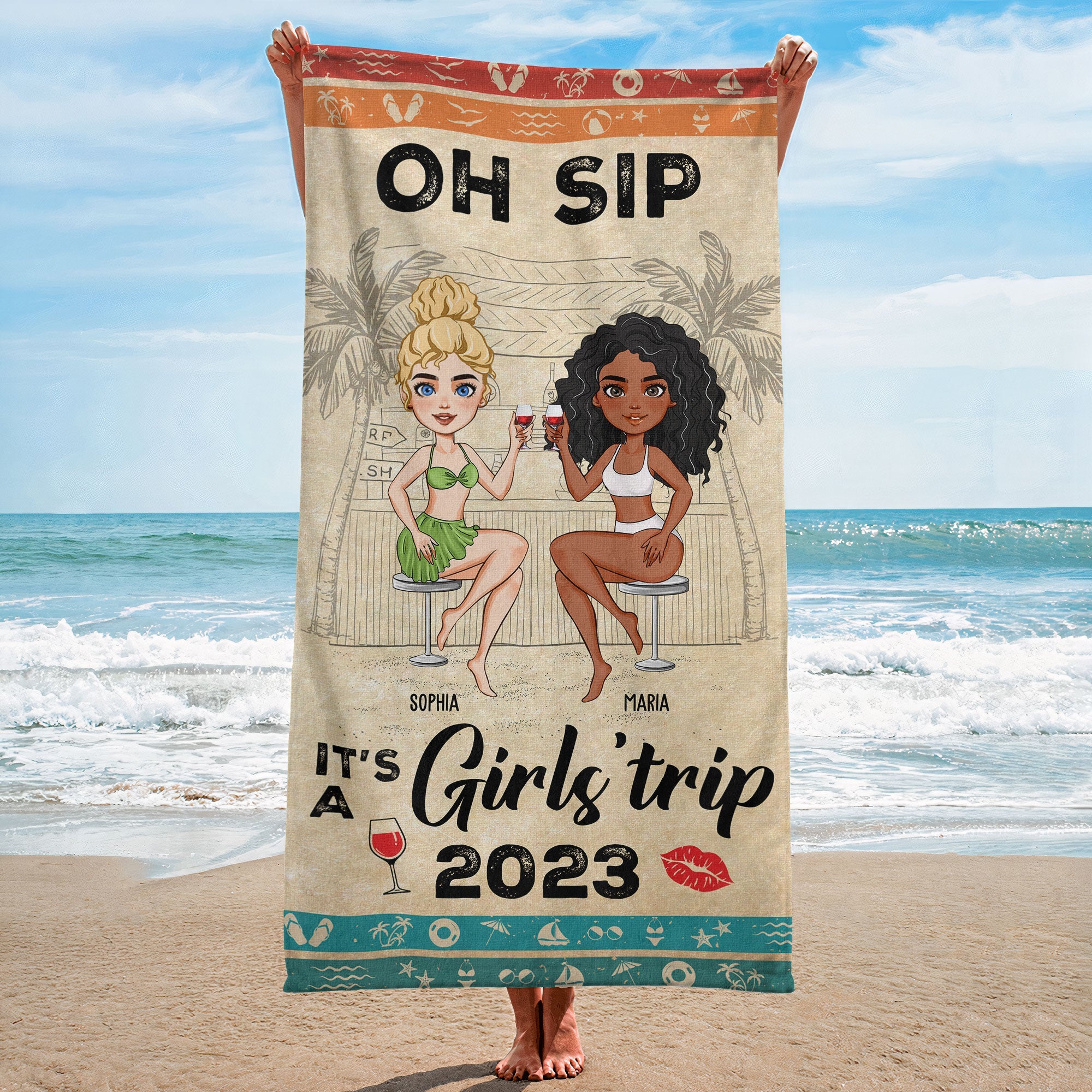 Oh Sip! It'S A Girls' Trip - Personalized Beach Towel