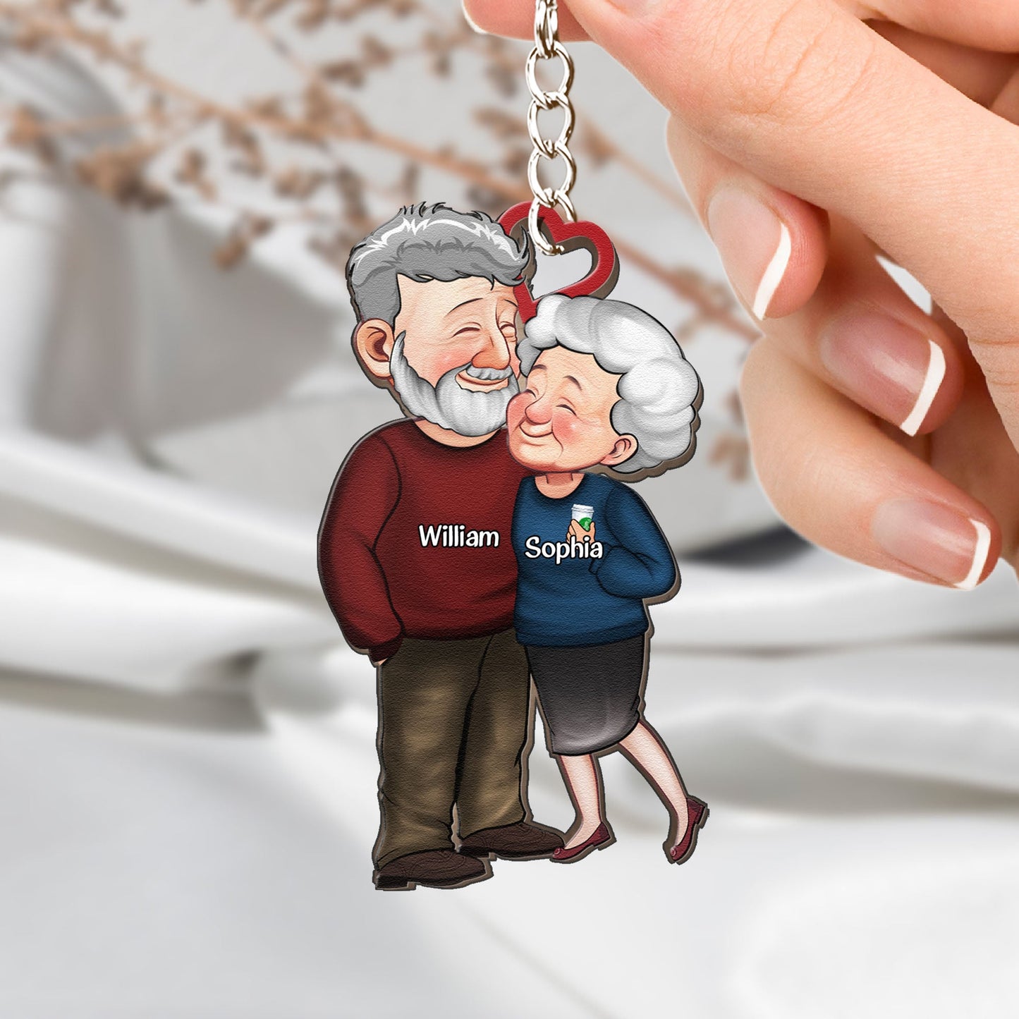 Old Couples Anniversary Gift - Personalized Wooden Keychain