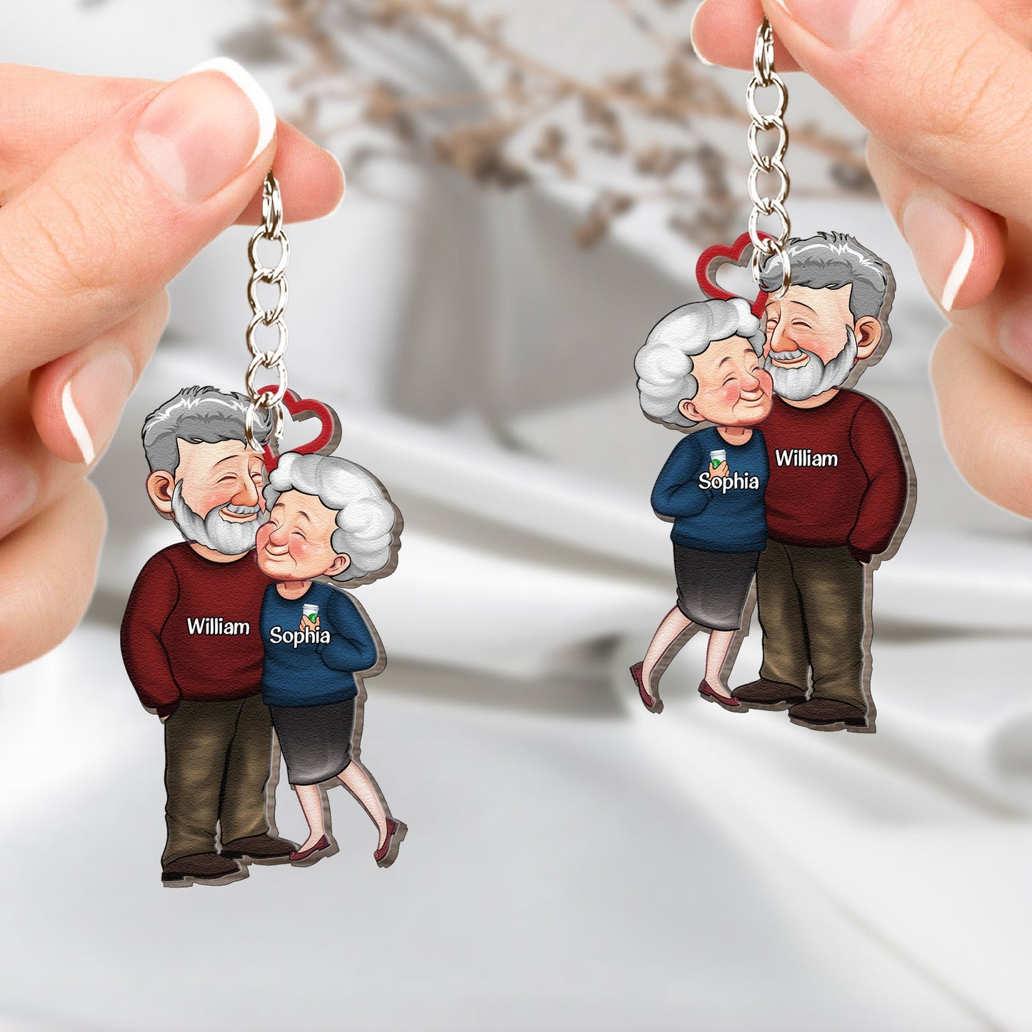 Old Couples Anniversary Gift - Personalized Wooden Keychain