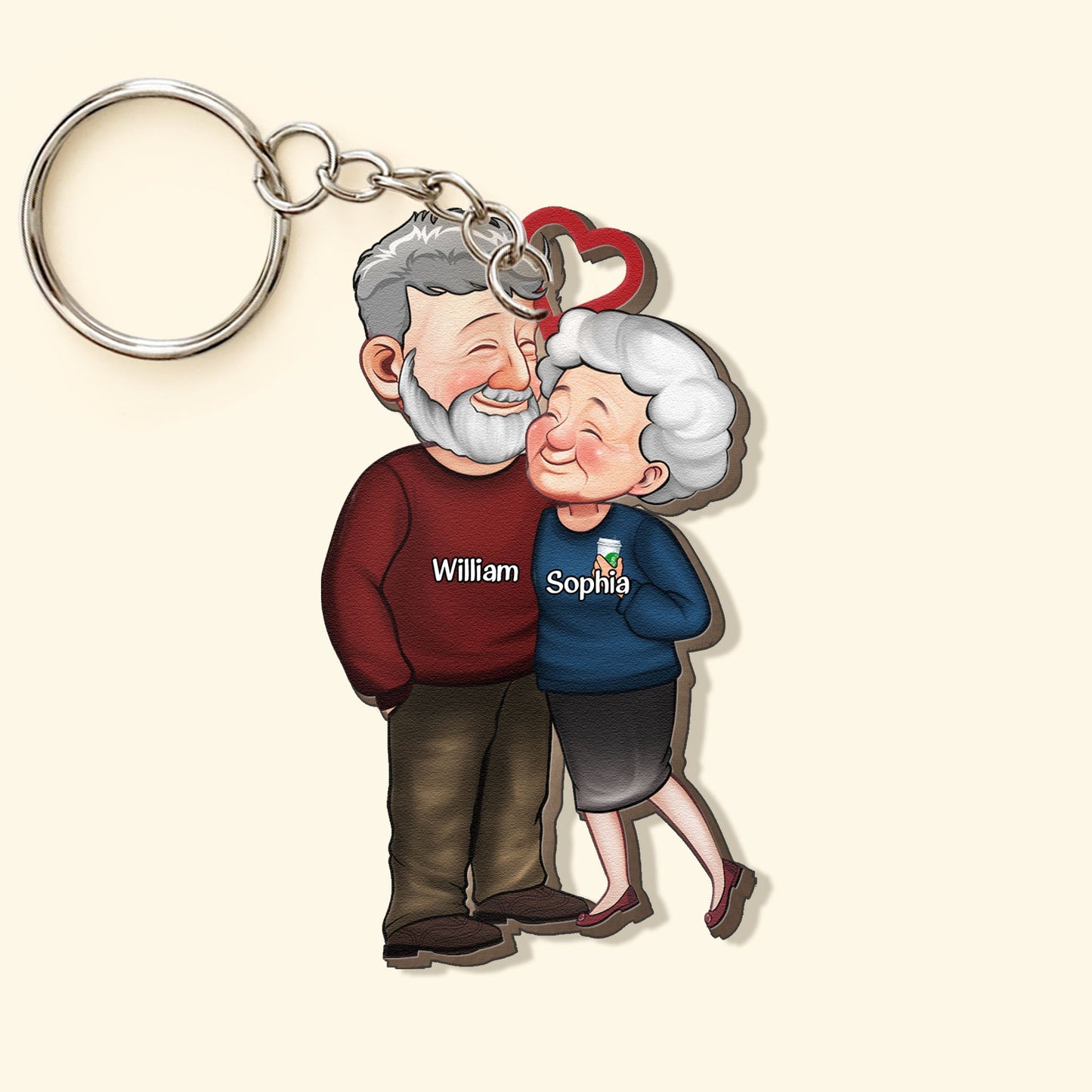 Old Couples Anniversary Gift - Personalized Wooden Keychain