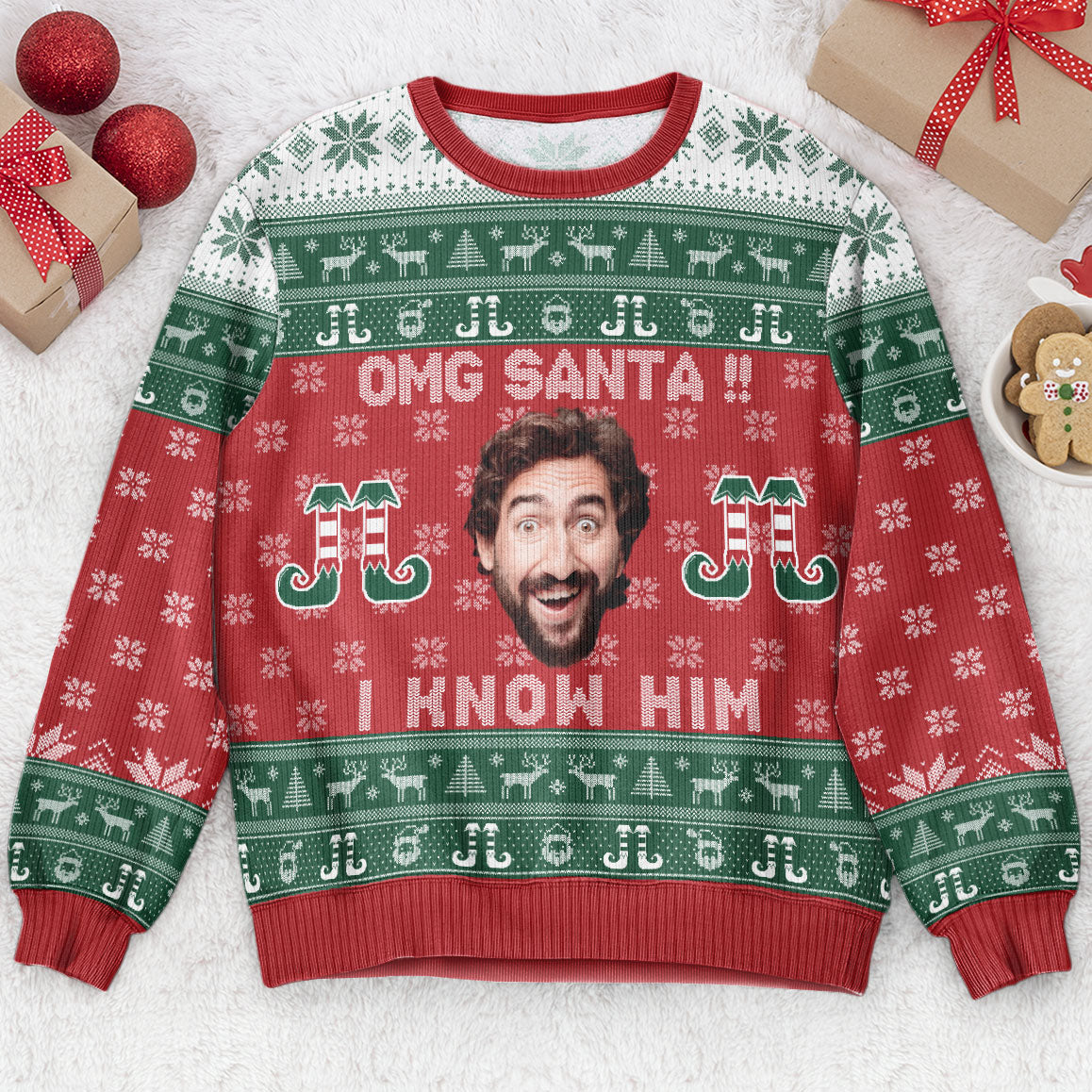 Omg Santa I Know Him - Personalized Photo Ugly Sweater