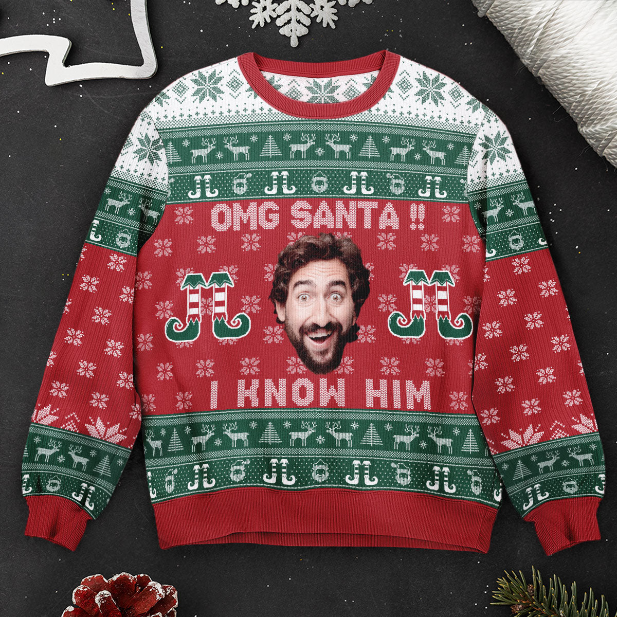 Omg Santa I Know Him - Personalized Photo Ugly Sweater