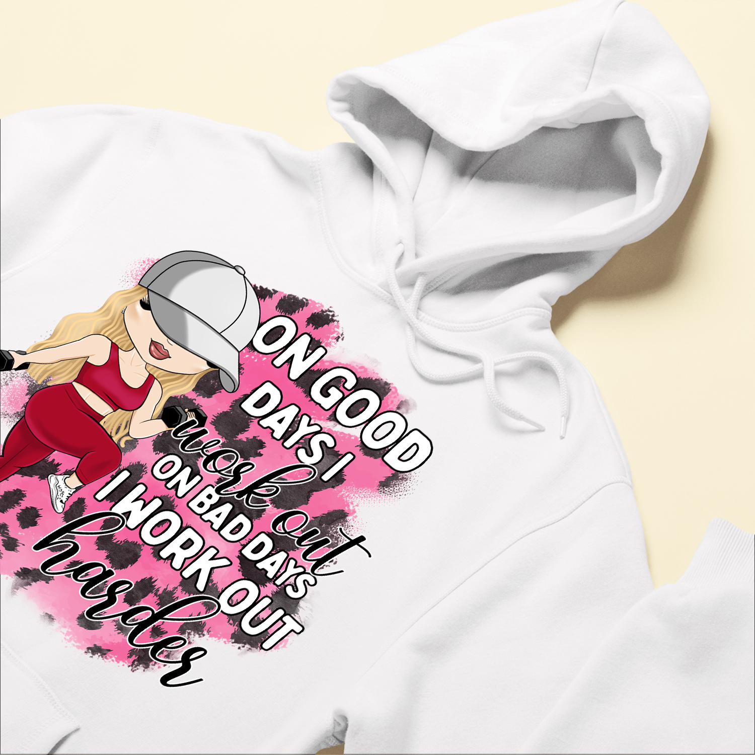 on Bad Days I Work Out Harder - Personalized Shirt - Birthday Gift for Her, Gym Girl, Fitness Lover Pullover Hoodie / White / 2XL