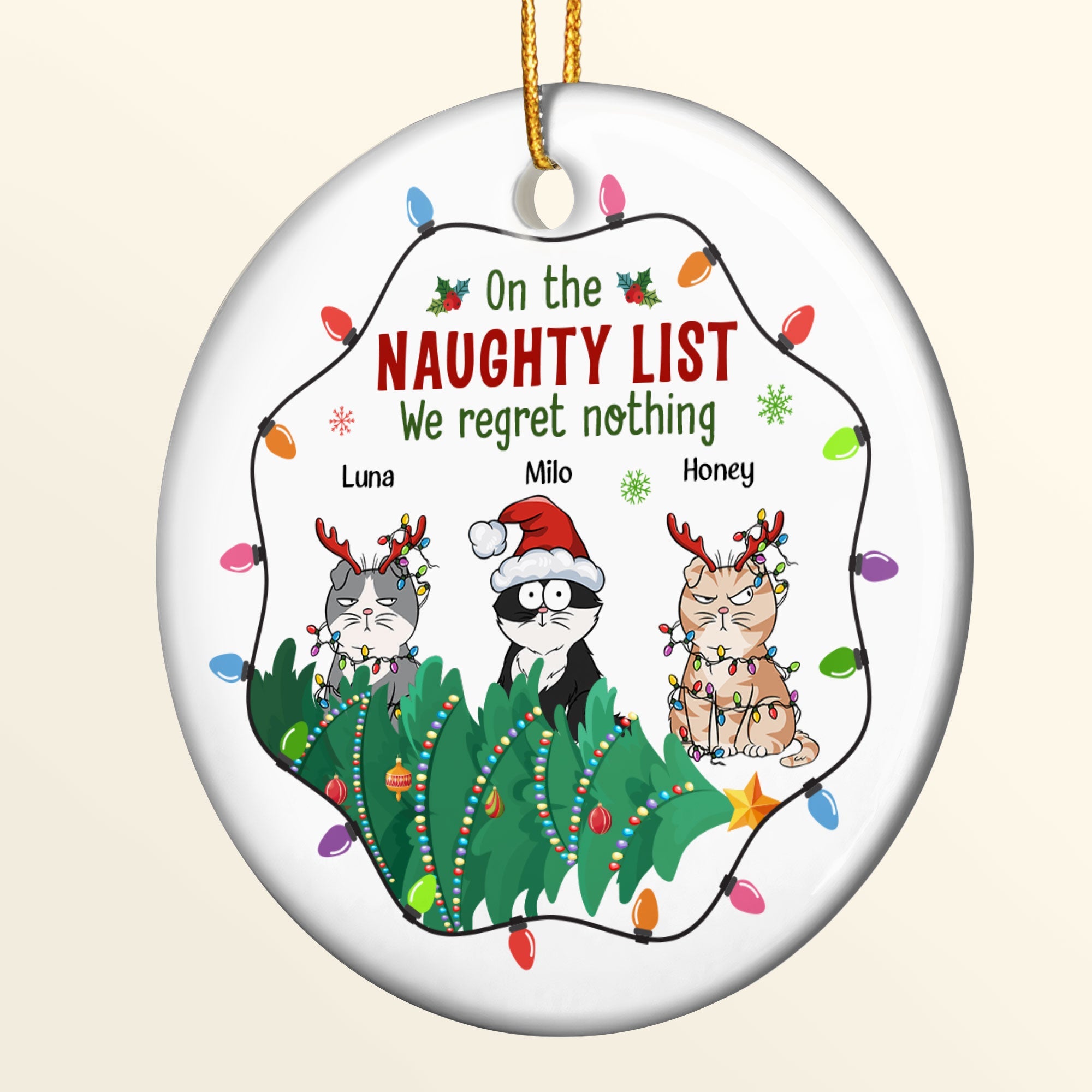 On The Naughty List We Regret Nothing - Personalized Ceramic Ornament