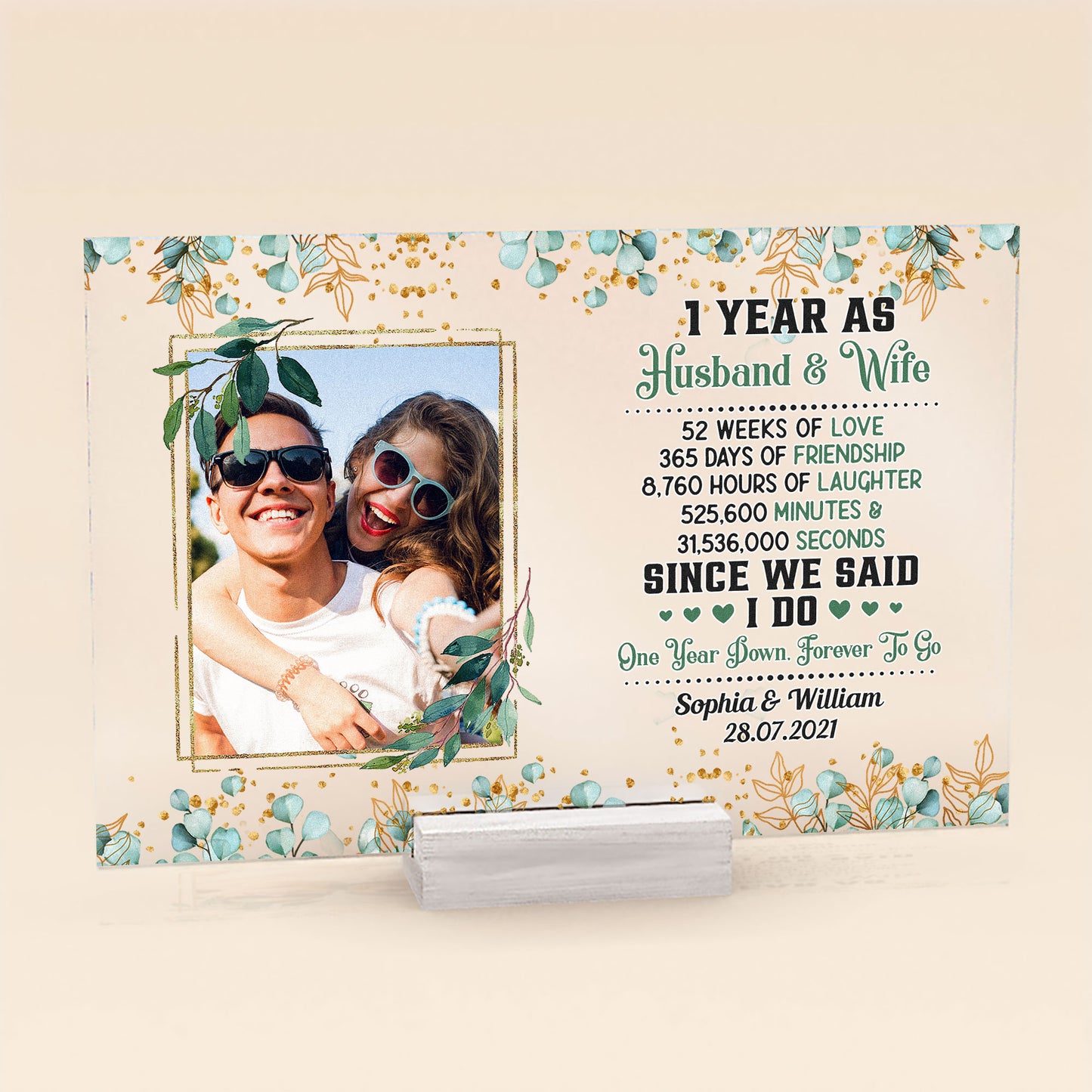 One Year Down Forever To Go - Personalized Acrylic Plaque - 1st Anniversary Gift For Couple, Husband, Wife