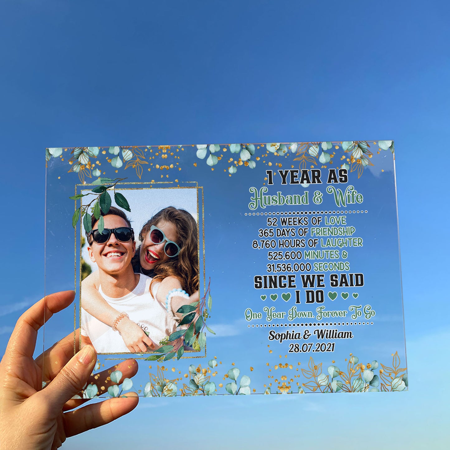 One Year Down Forever To Go - Personalized Acrylic Plaque - 1st Anniversary Gift For Couple, Husband, Wife