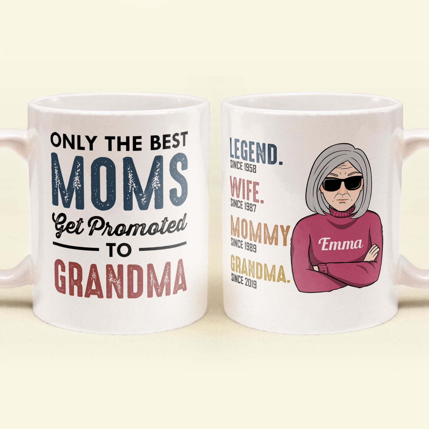 Only The Best Moms Get Promoted To Grandma - Personalized Mug - Birthday & Christmas Gift For Mom, Mother, Grandma, Nana, Mama