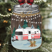 Our Camper - Personalized Mason Jar Shaped Wooden Ornament