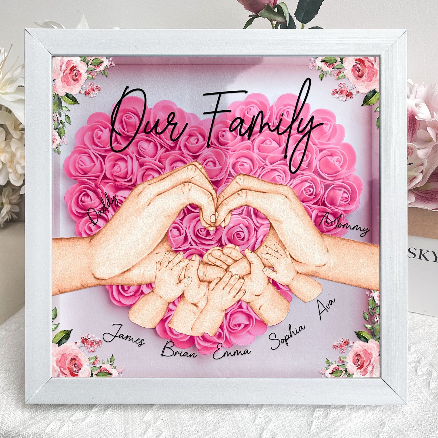 Our Family Hands - Personalized Flower Shadow Box