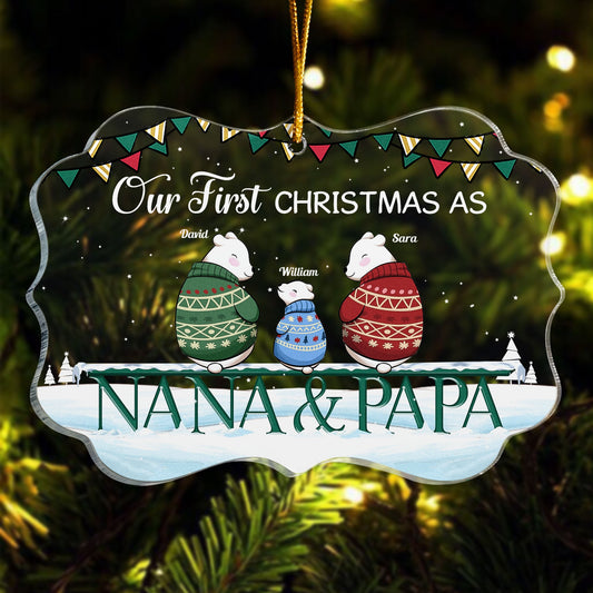 Our First Christmas As Mom & Dad - Personalized Acrylic Ornament - Christmas Gifts For Wife, Husband - First Time Mom Dad