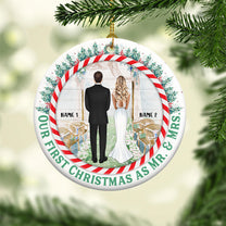 Our First Christmas As Mr And Mrs - Personalized Ceramic Ornament