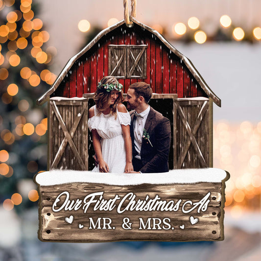 Our First Christmas As Mr. & Mrs - Personalized Photo Wooden Ornament