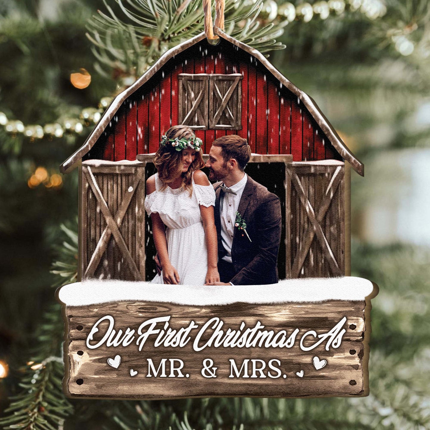 Our First Christmas As Mr. & Mrs - Personalized Photo Wooden Ornament