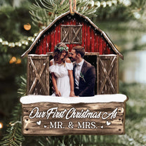 Our First Christmas As Mr. & Mrs - Personalized Photo Wooden Ornament