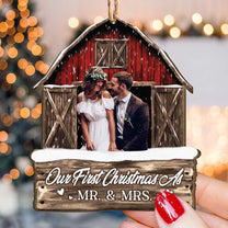 Our First Christmas As Mr. & Mrs - Personalized Photo Wooden Ornament