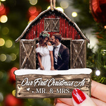 Our First Christmas As Mr. & Mrs - Personalized Photo Wooden Ornament